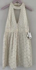 $198 Anthropologie ANNA SUI GRANDE JATTE Dress Eyelet Halter Cotton Floral 6