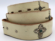 Genuine Leather Belt Size 36  Gothic Cross Snakeskin Studs Faux Turquoise Bead