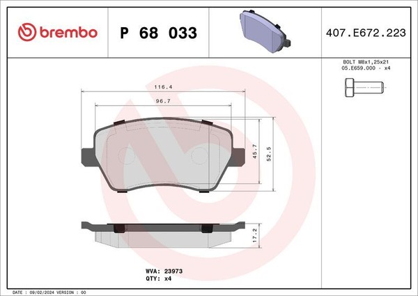 Brembo P 68 033 Bremsbelagsatz, Scheibenbremse FüR Dacia Lada MERCEDES-BENZ-image
