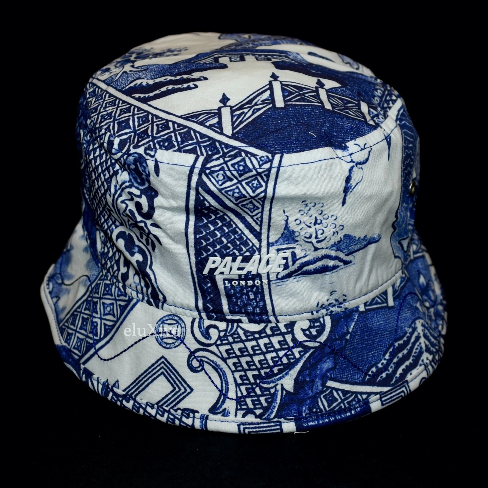NWT Palace Skateboards White Blue China Plate Print Bucket Hat SS22 SM AUTHENTIC