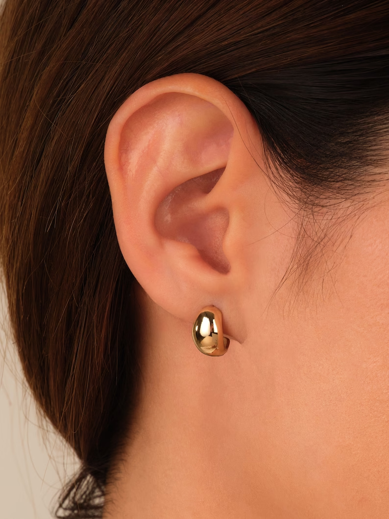Solid 14K Yellow Gold Plated Women's Party Wear Huggie Hoop Earrings