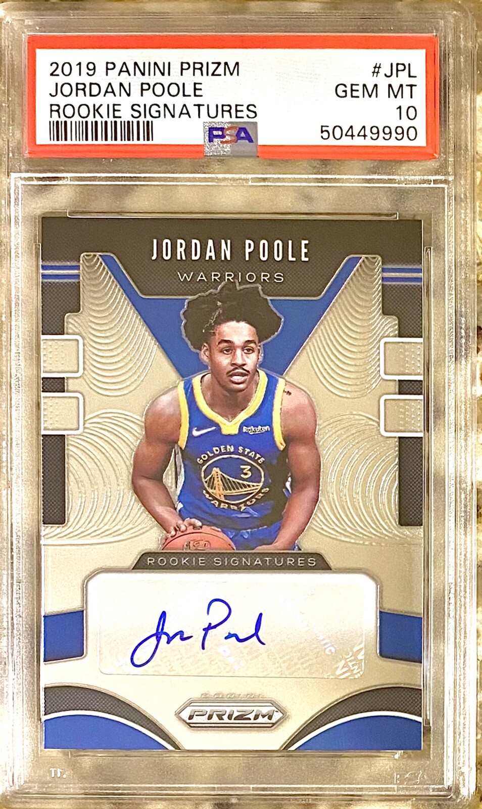 2019 JORDAN POOLE RC AUTO PANINI PRIZM ROOKIE SIGNATURES PSA 10 GEM MINT!