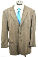 Calvin Klein Mens Brown Notch Collar USA Made Plaid Wool Athletic Blazer 46L