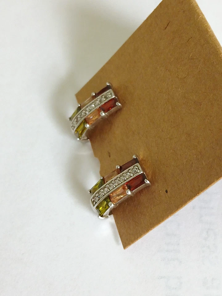 PENDIENTES PLATA ESTERLINA CON PIEDRAS PRECIOSAS CIRCONITA MULTICOLOR: ROJO, MELOCOTÓN Y VERDE Foto 4 de 4