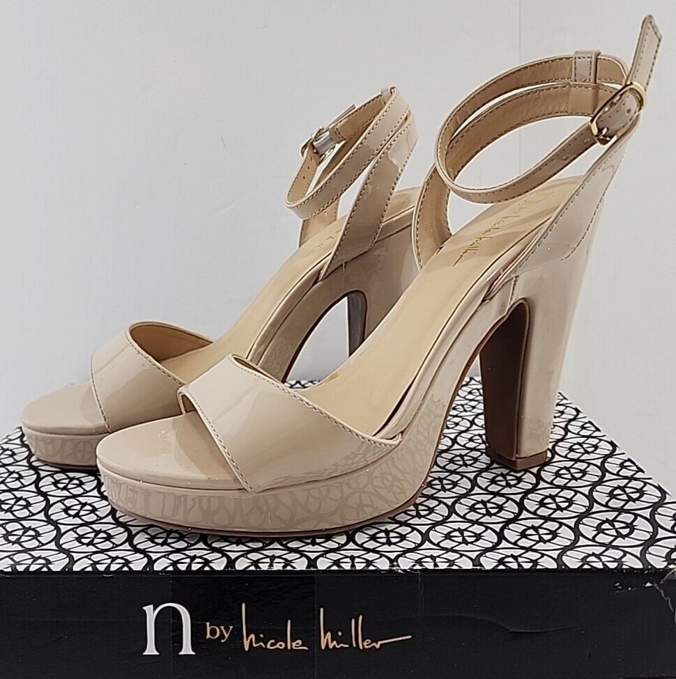 Nicole Miller Lindy Womens Platform Sandals Size 8 M Tan Faux