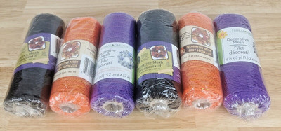 Deco Mesh Ribbon Lot of 6 Halloween Purple Black Orange 6''x5 yd Rolls