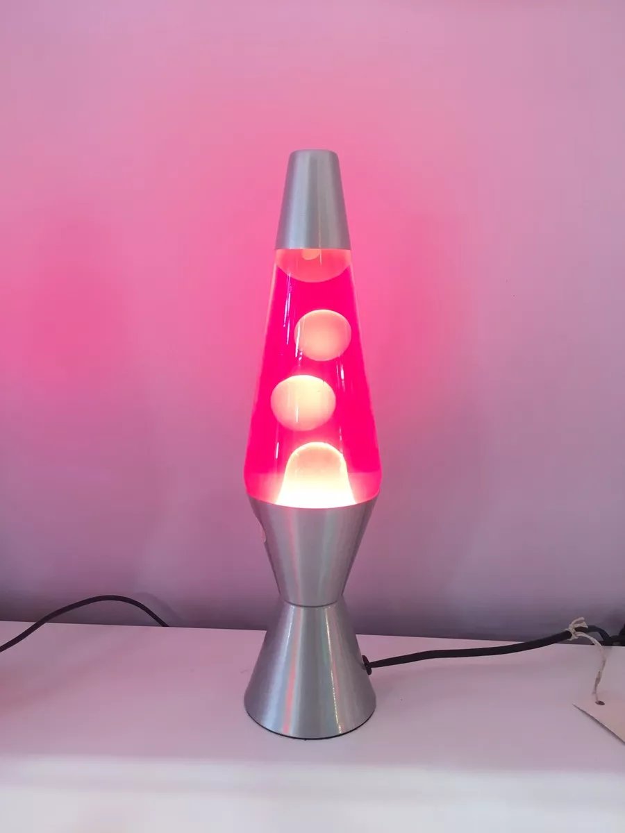 New Lava Lamp - 37CM Silver Base Bubblegum Pink - White Wax and Pink Liquid