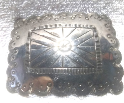 Silver Hand Made Engraved Rectangle Starburst Center Women Great Vintage