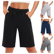SPECIAL MAGIC Women Sweat Shorts Pockets Athletic Lounge Workout Bermuda Knee