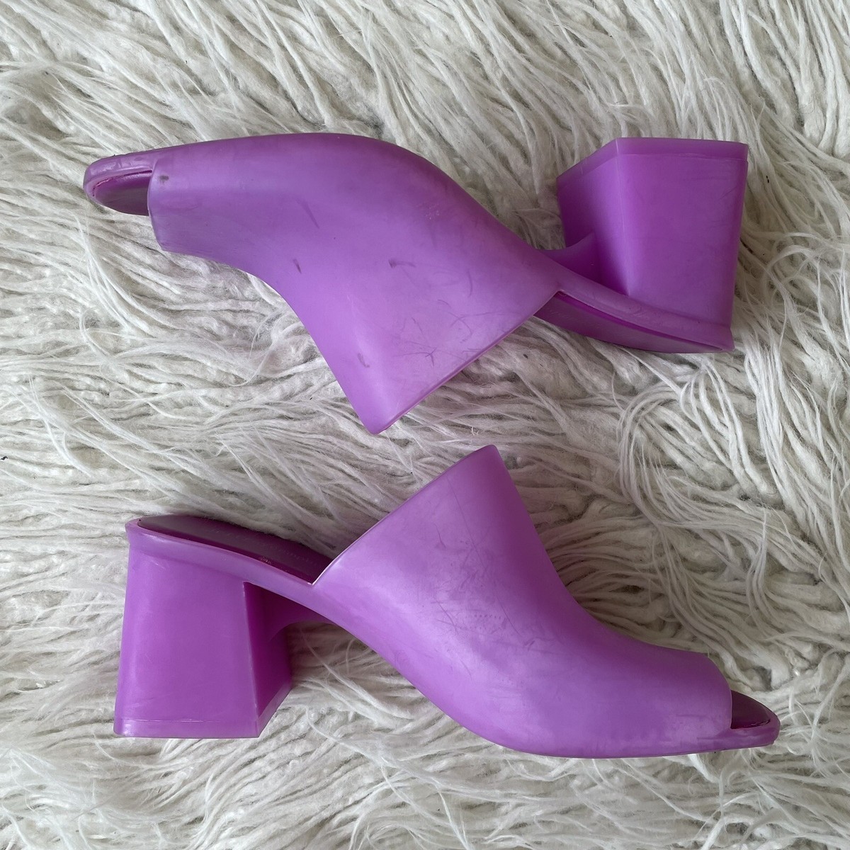 Jeffrey Campbell Petra Purple Block Heel Peep Toe 90s Jelly Slide