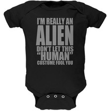 Halloween Human Alien Costume Black Soft Baby One Piece