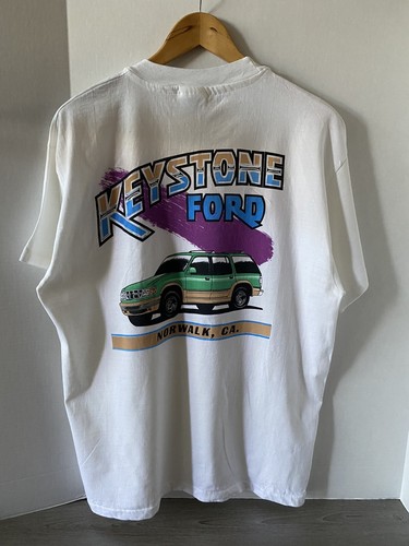 Vintage Keystone Ford Dealership Norwalk Ca Single Stitch Biała koszulka Rozmiar Large - Zdjęcie 1 z 9