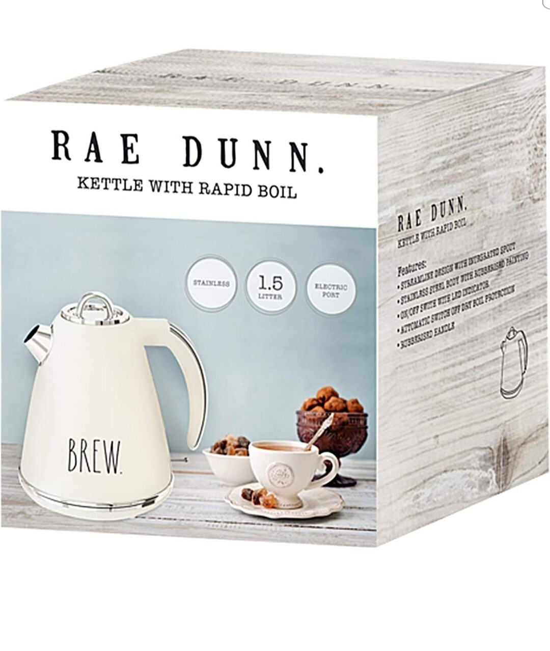 RAE DUNN New Electric Water Kettle 1.5 L Tea BREW Matte Cream Stainless