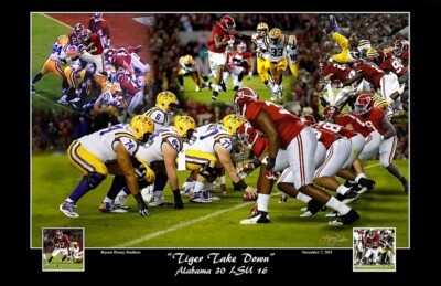 ALABAMA FOOTBALL VS LSU 2015 TIGER TAKE DOWN DEFENSE PRINT BY PITTS HENRY