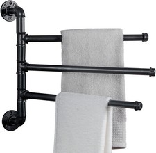 Wall Mounted Black Metal Towel Rack w/ Industrial Pipe & 3 Bar, Tower Holder
