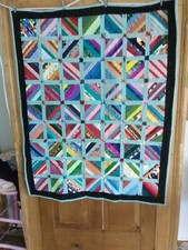 Crib Size Handmade Strip Quilt 38" X 56" Fleece Backed Warm Colorful