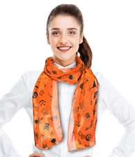 CBC Crown Giggle Pumpkin, Ghost, Bat Halloween Silk feeling Scarf (13" X 60")