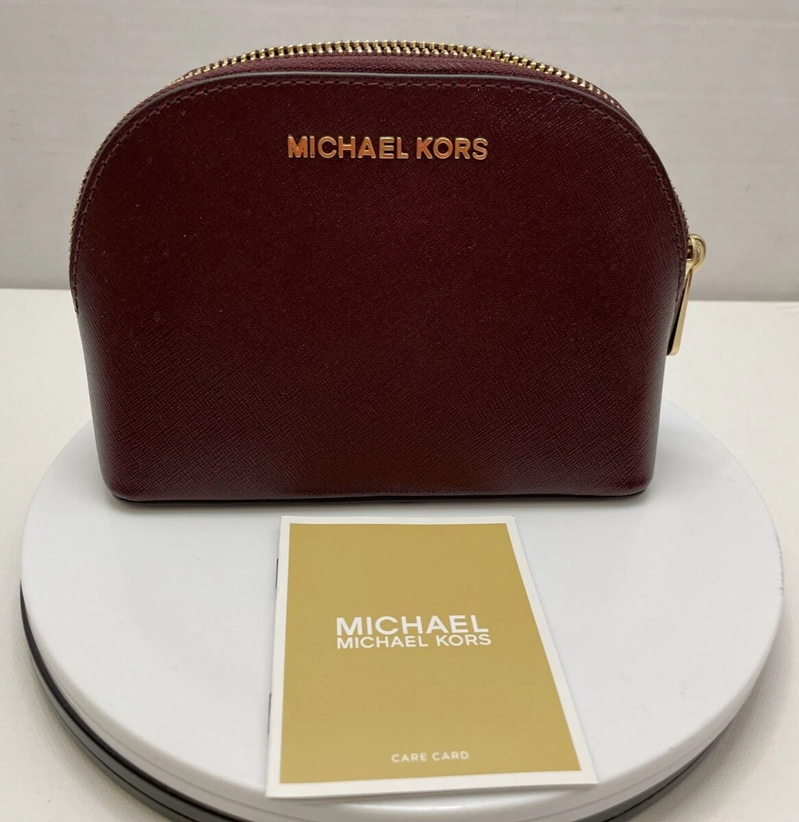 Michael Kors Merlot Burgundy Large Leather Cosmetic Makeup Jet Set