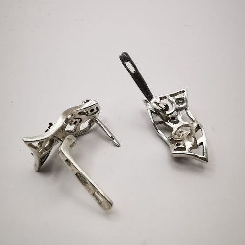 Amazing Vintage 925 Sterling Silver Earrings Ruby Signed Collectable 4.70 g - Picture 3 of 8