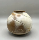 VTG Frankoma Pottery # 70 Carved Jar c. 1933-1934 Old Desert gold Ada Clay Ink