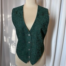 Vtg Suede Vest Sz M Green Embroidered Western Country Rodeo Cowgirl Leather Boho