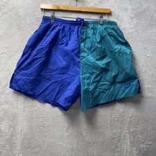 VTG 90s Nike Air Swoosh Color Block Training Gym Nylon Shorts Teal Blue Mens XL