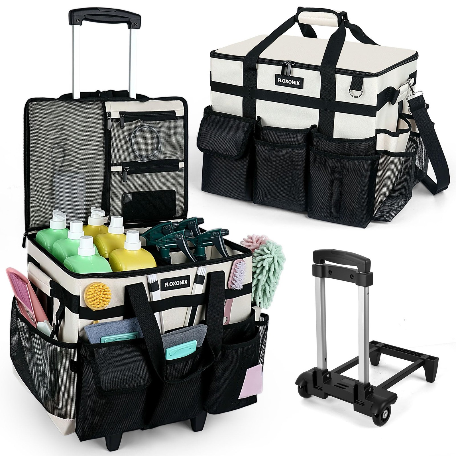 Large Rolling Cleaning Caddy Bag with Wheels, with Detachable Trolley, Cleani...