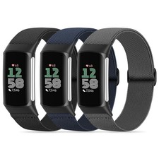 Compatible with Fitbit Charge 6 Watch Bands, 3 Pack Stretchy Nylon Sport Loop...