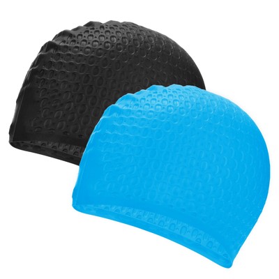2-Pack Silicone Unisex Waterproof Teardrop Swim Cap [Black and Lake Blue]
