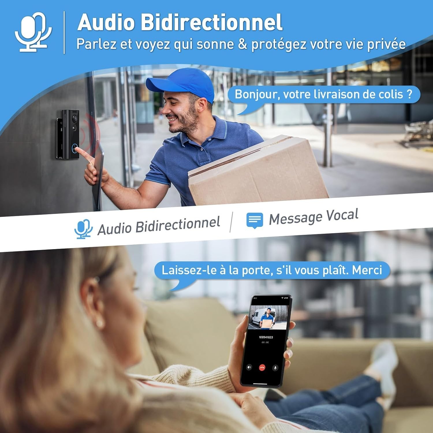 Sonnette sans fil extérieur étanche 4MP UHD au design robuste
