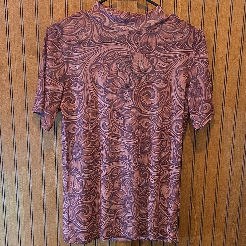 Sterling Kreek Women's S Brown Sunflowers With swirls, Short Sleeve Knit Top