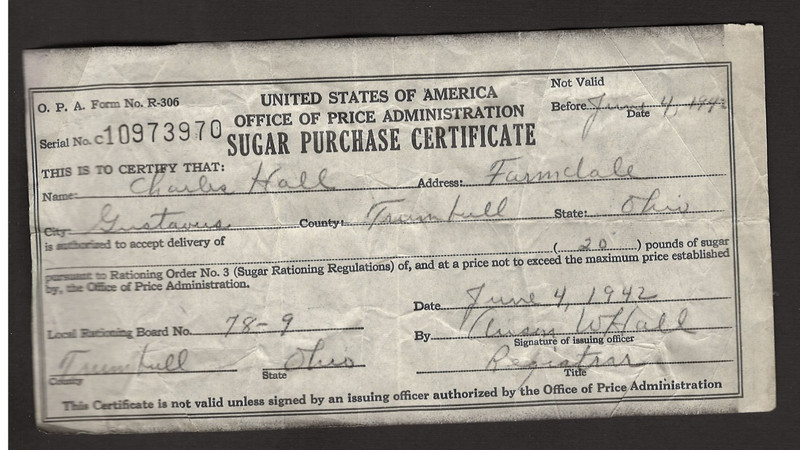 Two WWII Sugar Purchase Certificates, 1942