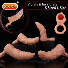 Silicone Vibrating Penis Sleeve Ring Male Extender For Men Delay Ejaculation 