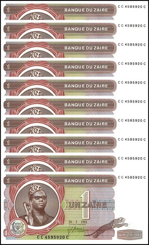 ​Zaire 1 Zaire, 1981, P-19b.2, UNC x 10 Stück - Bild 1 von 2
