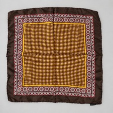 Vintage Italian Silk Pocket Square 18x18 Brown Yellow Red Floral Rolled Edge
