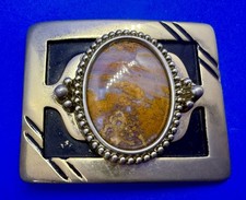 Real or Faux Cabochon Cab Stone Centerpiece on Western Belt Buckle