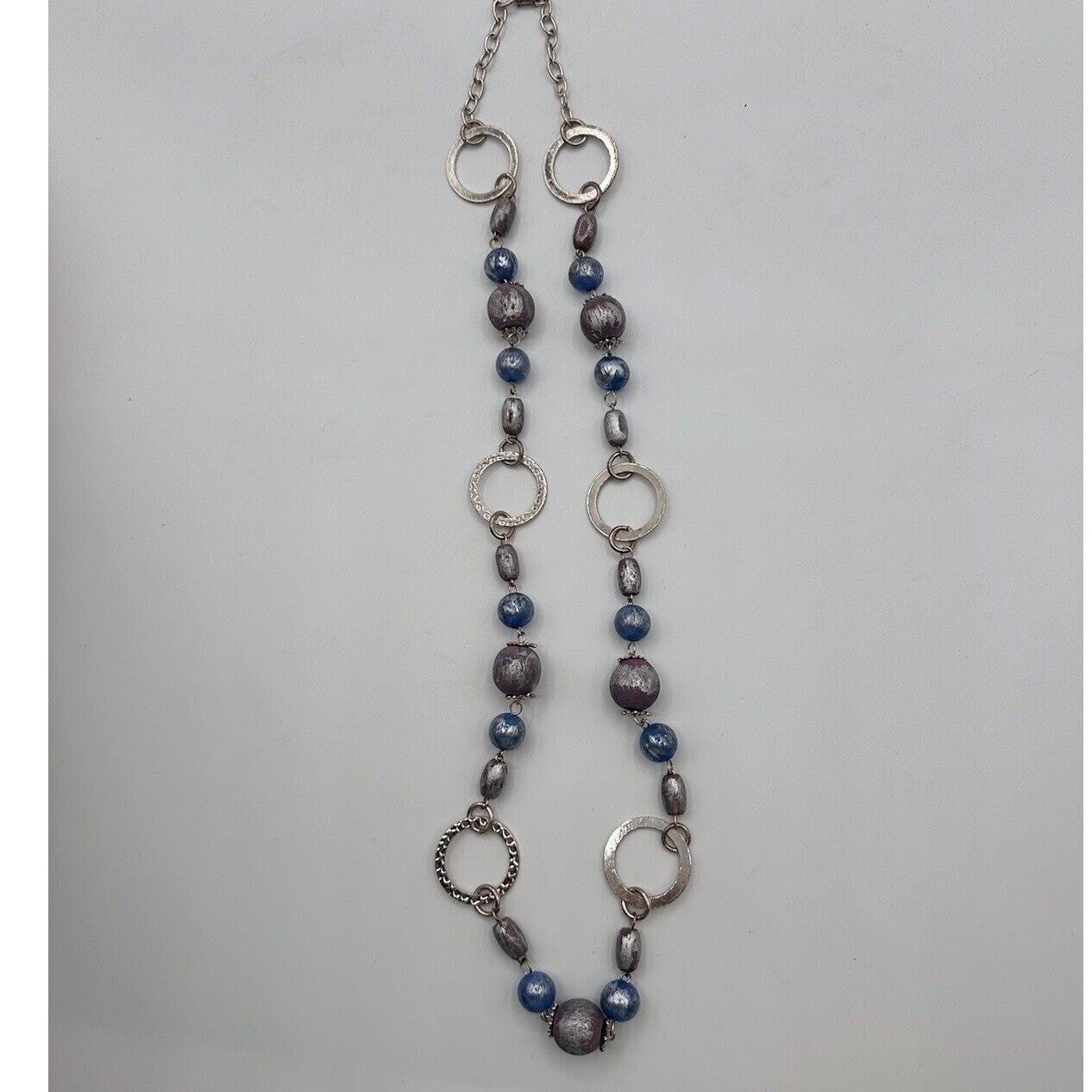 Chic Silver Tone Blue Grey Beaded Statement Neckl… - image 14