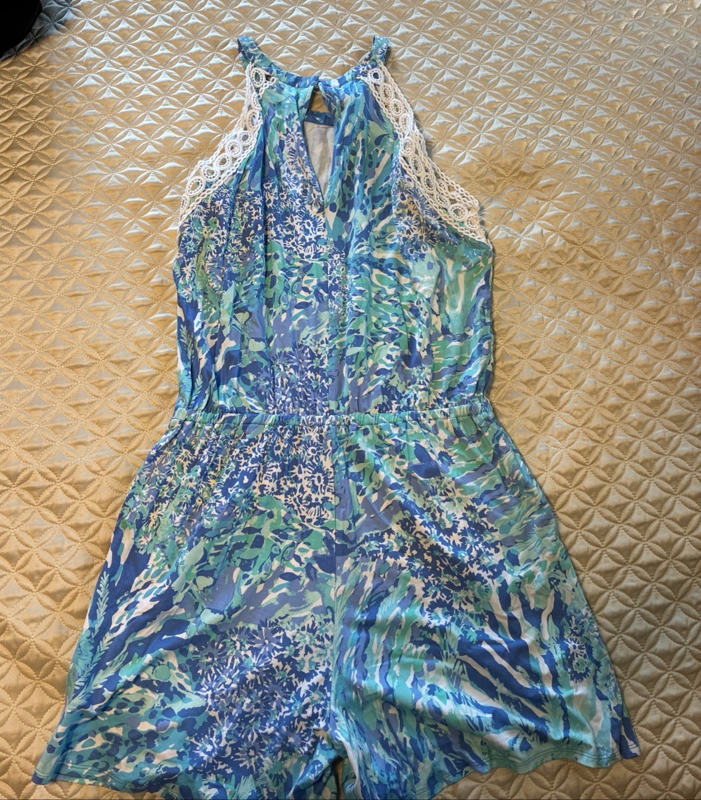 Lilly Pulitzer Lala Romper Womens size large Blue Haven Hey Hey Soleil NWT