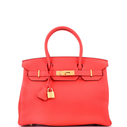 Hermes Birkin Handbag Rouge Pivoine Togo with Gold Hardware 30
