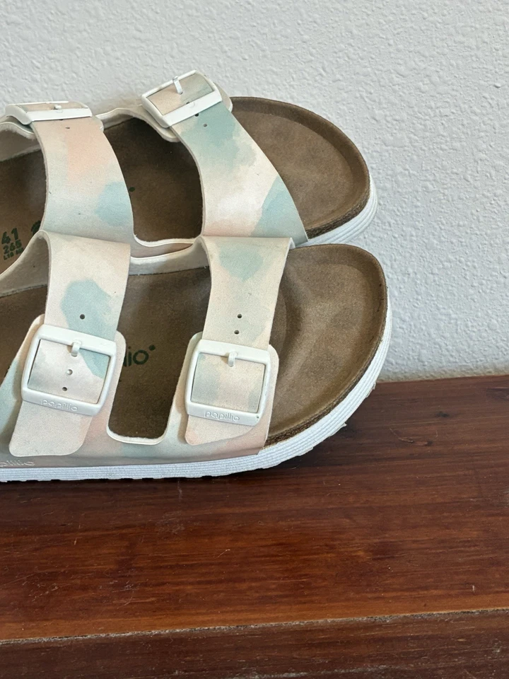 Birkenstock Arizona Papillio Plataforma Flexible Azul Crema Cuero Camuflado, Talla 41 Foto 3 de 4