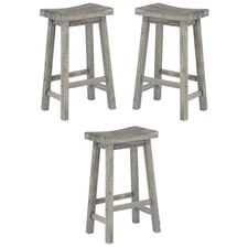 Home Square Sonoma Saddle Barstool in Storm Gray Wire-Brush - Set of 3