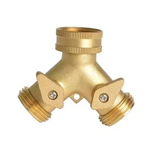  2 Way Garden Hose Splitter, Hose Connector, Heady Duty Solid Brass Shut Off 