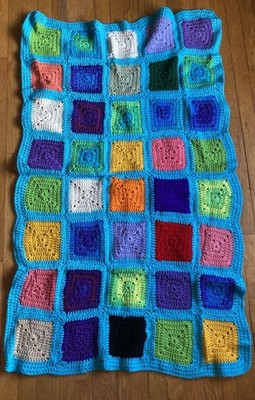 Granny Square Colorful Armchair Crochet Blanket Handmade 51x31 