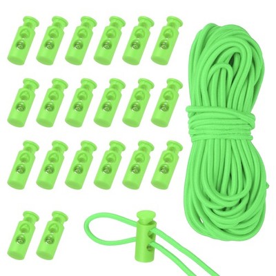 20 Pcs Plastic Cord Locks & 16 ft Elastic Cord, Double-Hole Toggles, Light Green