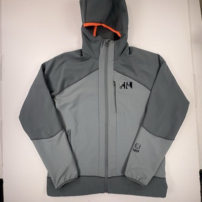 Helly Hansen Jacket Mens Medium Gray ULLR Softshell Hooded Ski Zip YO 49420