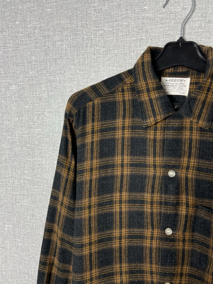 Vintage 50s / 60s Arrow Flannel Checked Long Sleeve Shirt Wool & Acrylic Men's - Image 3 of 4