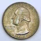 1947 Washington Quarter 90% Silver AU Toned Toning Almost Uncirculated
