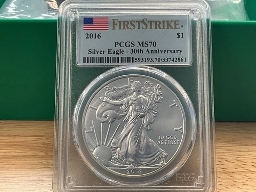 2016 $1 American Silver Eagle PCGS MS70 First Strike Flag Label 30th Anniversary