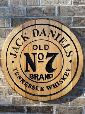 Jack Daniels Bourbon Barrel Head/ KY Bourbon Barrel Whiskey Head -Carved
