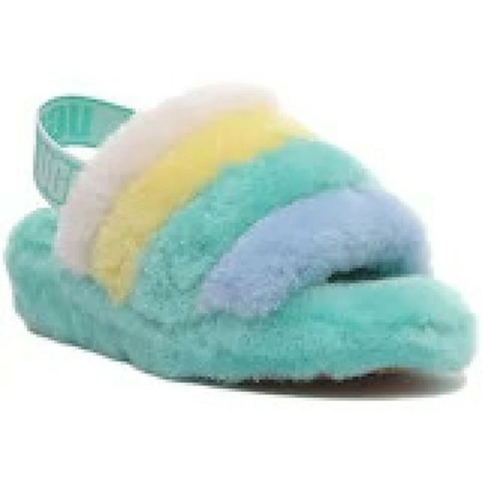 UGG Fluff Yeah Slide Teal Yellow 1097169 Women s Size 11 eBay